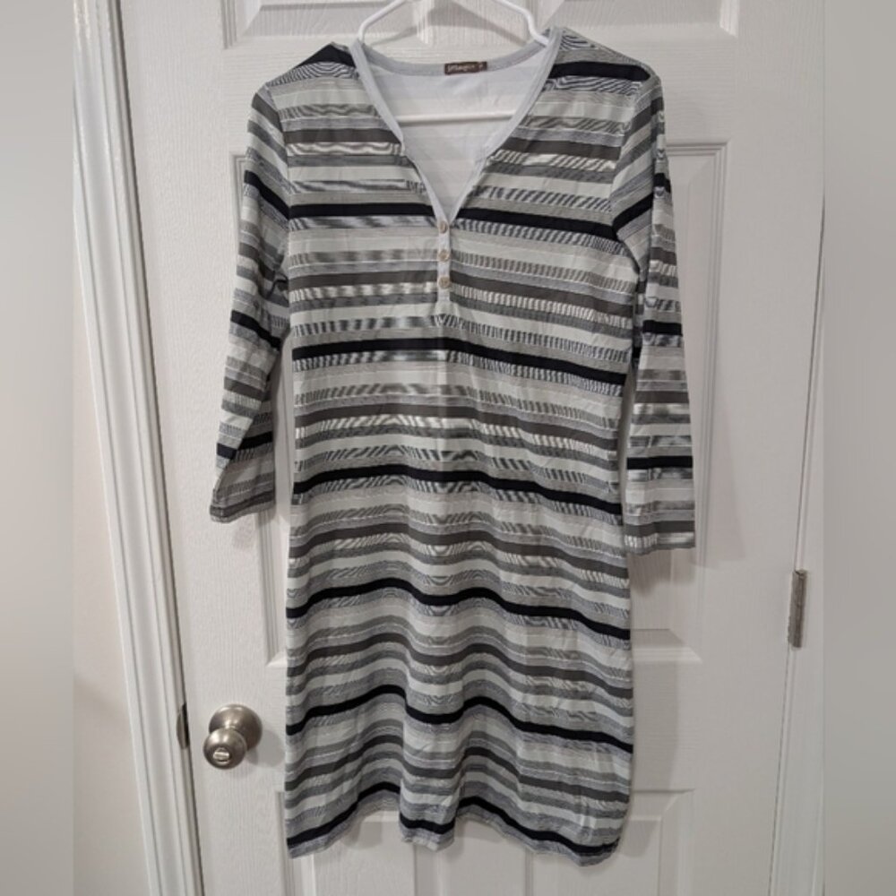 J. McLaughlin, Women's M, Lynn Henley Striped Dress, SIGNATURE CATALINA CLOTH